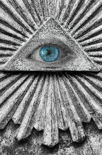 Bilden visar ett öga i en triangeln, symbolen för "illuminati"
